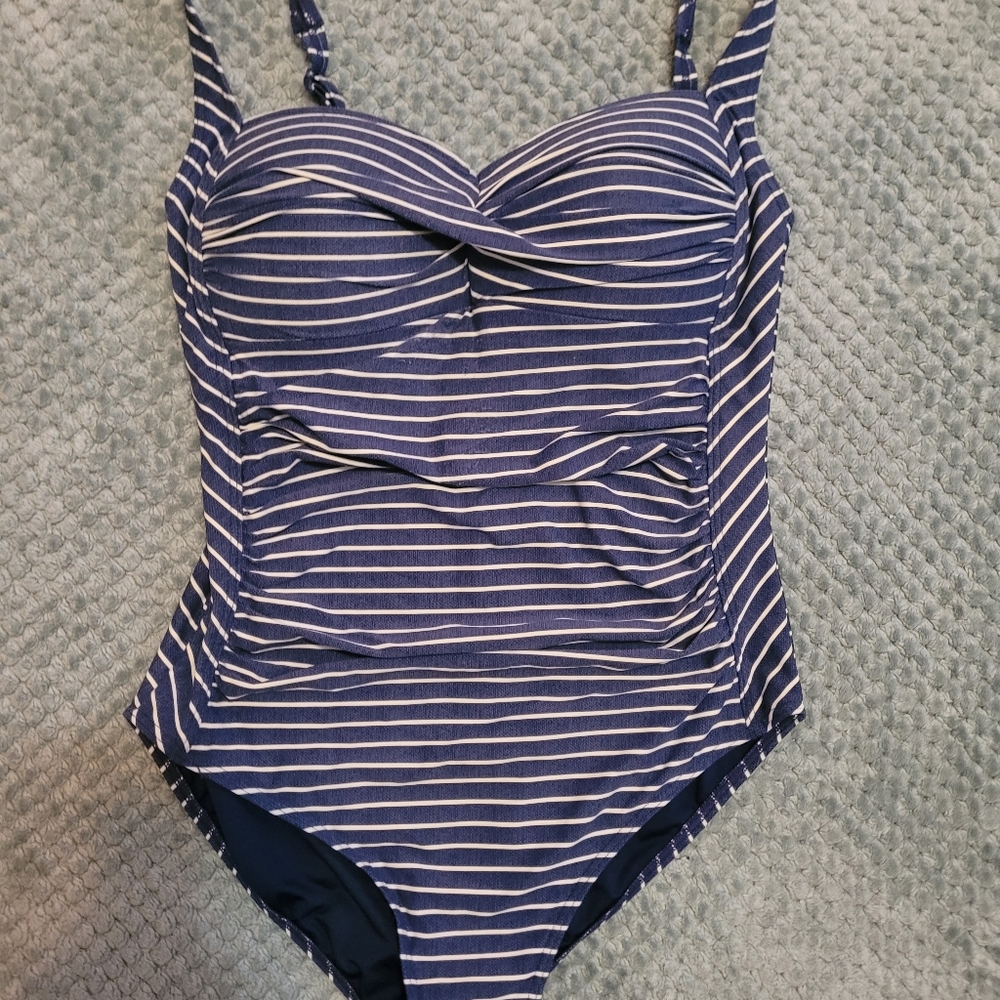 Nip Tuck swim suit blue white stripes one piece woman's size 8